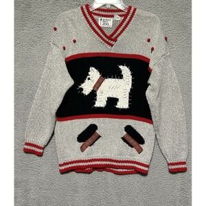 Vintage 80s Scottie Dog Sweater V Neck Pullover 1988 Beverly Hills Zoo Sz Mediun